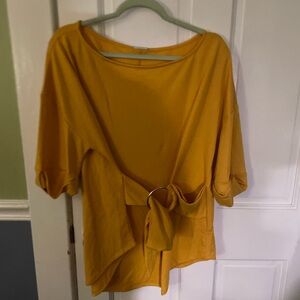 Women's Mustard Yellow Blouse with Tie Detail